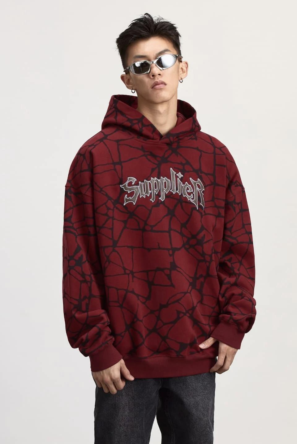 SUPPLIER Crack Hoodie水紋線皮革LOGO帽Tee