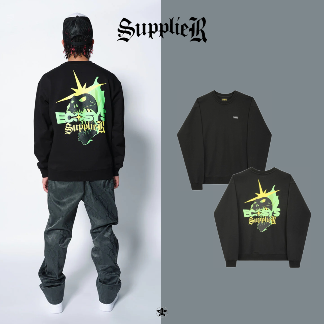 SUPPLIER X ECOSYS Flame Skull Crewneck大學Tee