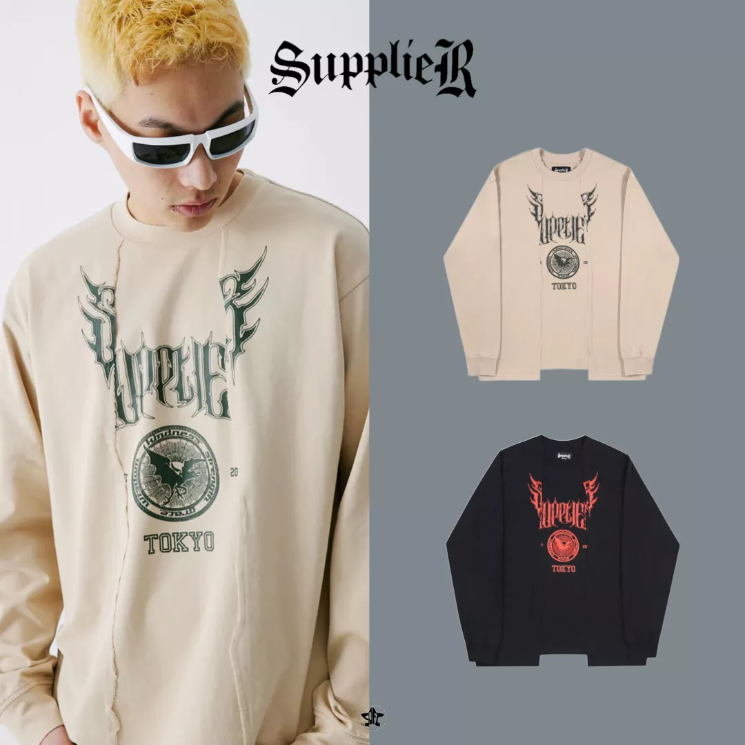 SUPPLIER Metal College Logo Cutting Long Sleeve長Tee