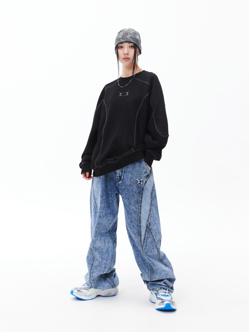 CRITIC COLOR BLOCK DENIM PANTS水洗線面板牛仔褲