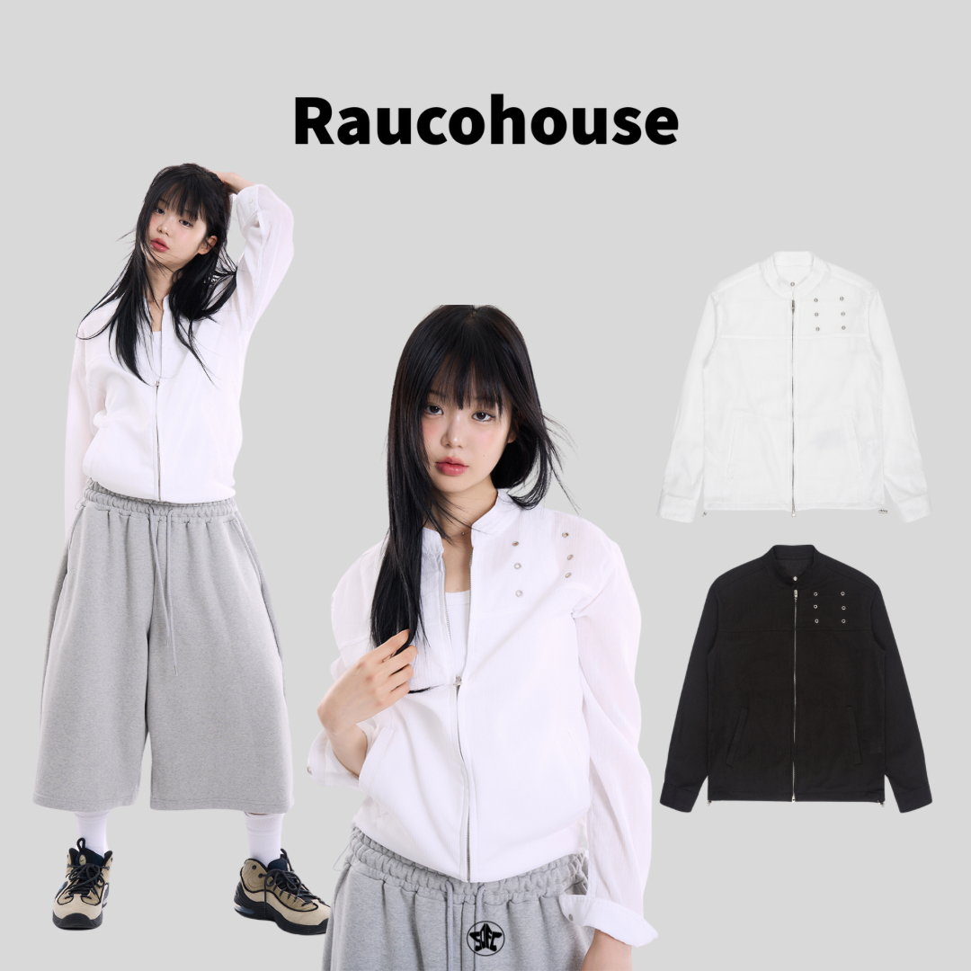 Raucohouse亞麻透膚孔環罩衫夾克