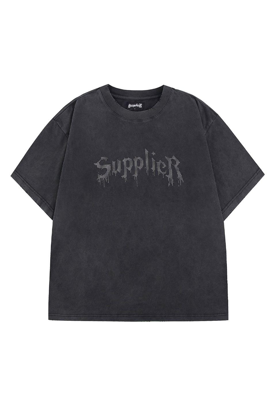 SUPPLIER Vintage Wash Rhinestone Iron Logo 短Tee