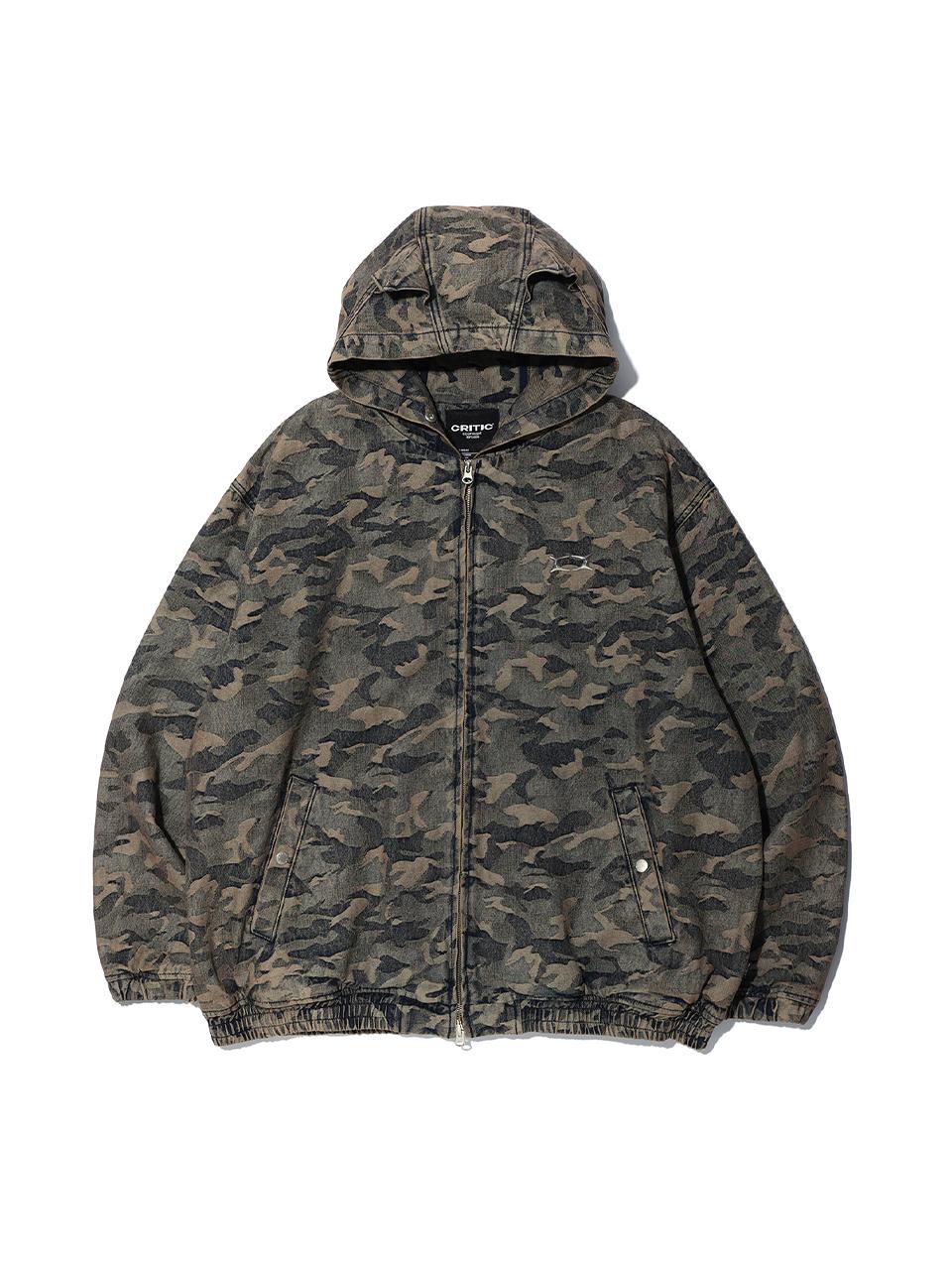 CRITIC DEVIL EARS CAMO WASHING SET UP DENIM HOODY ZIP UP