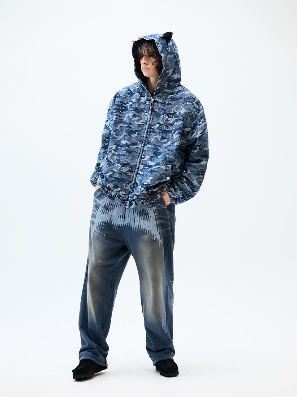 CRITIC DEVIL EARS CAMO WASHING SET UP DENIM HOODY ZIP UP