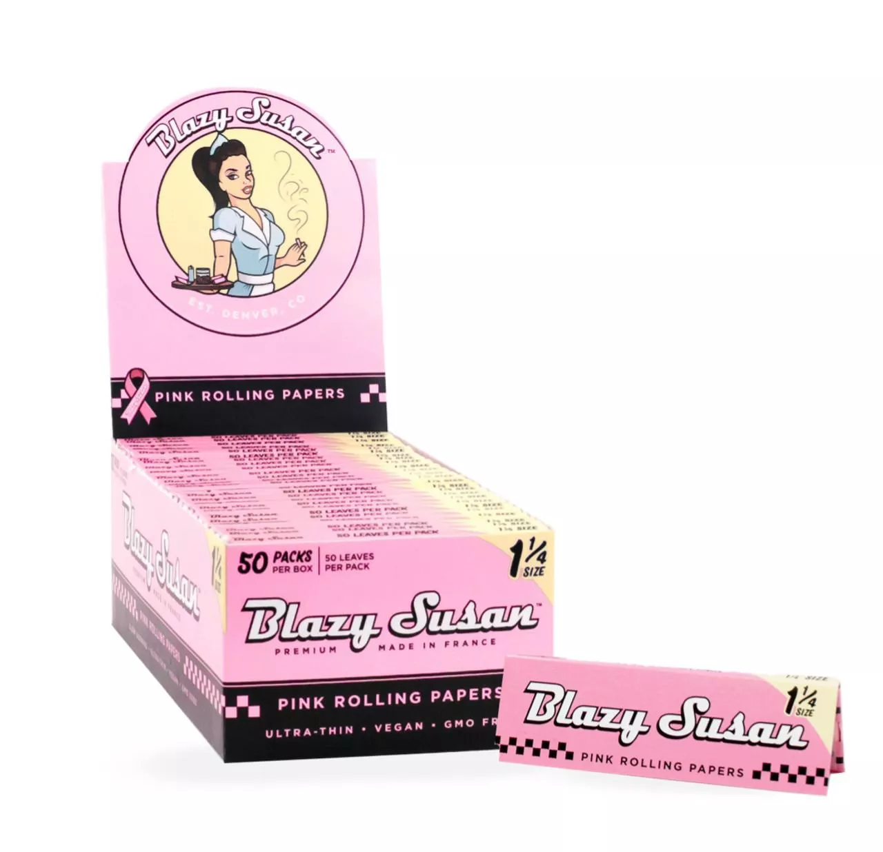 Blazy Susan 粉紅紙 盒裝捲煙紙 短版 Pink 1¼ Rolling Paper Full Box