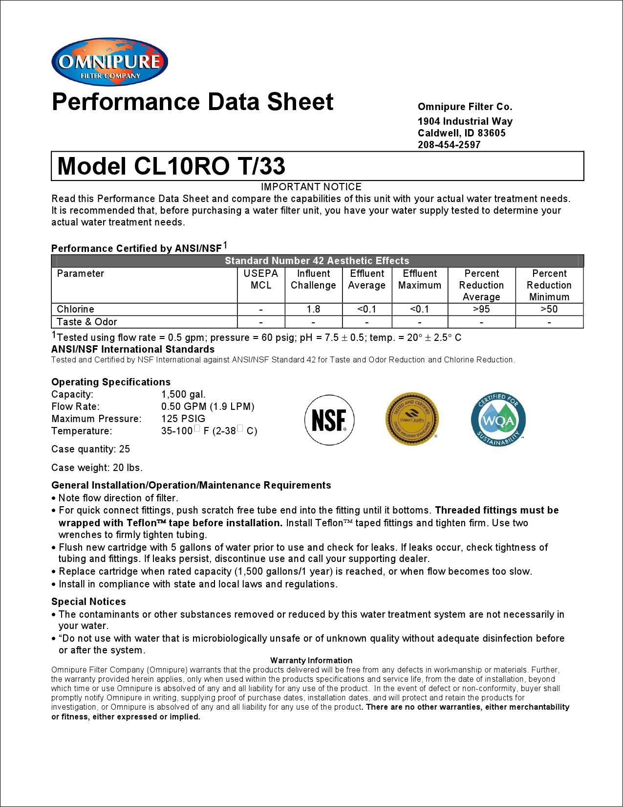 美國進口OMNIPURE - 小T33後置顆粒活性炭濾心NSF認證*正品代理商公司貨*【水易購淨水新竹店】