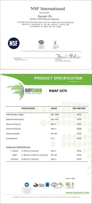 HAYCARB 頂級椰殼活性炭 1074型-HR5(12x40mesh) 通過NSF認證1袋25公斤【水易購淨水網-新竹店】