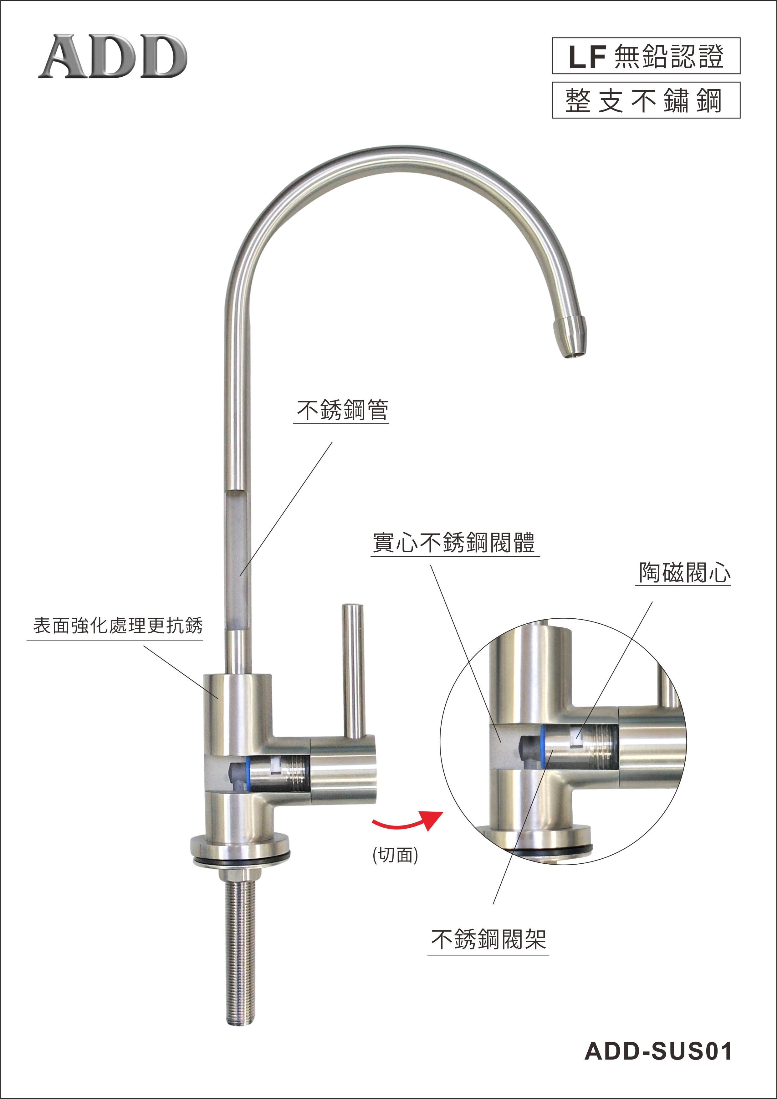 ADD不銹鋼美式鵝頸龍頭/飲水用水龍頭(2分規格)-LF無鉛認證水易購淨水網-新竹店】