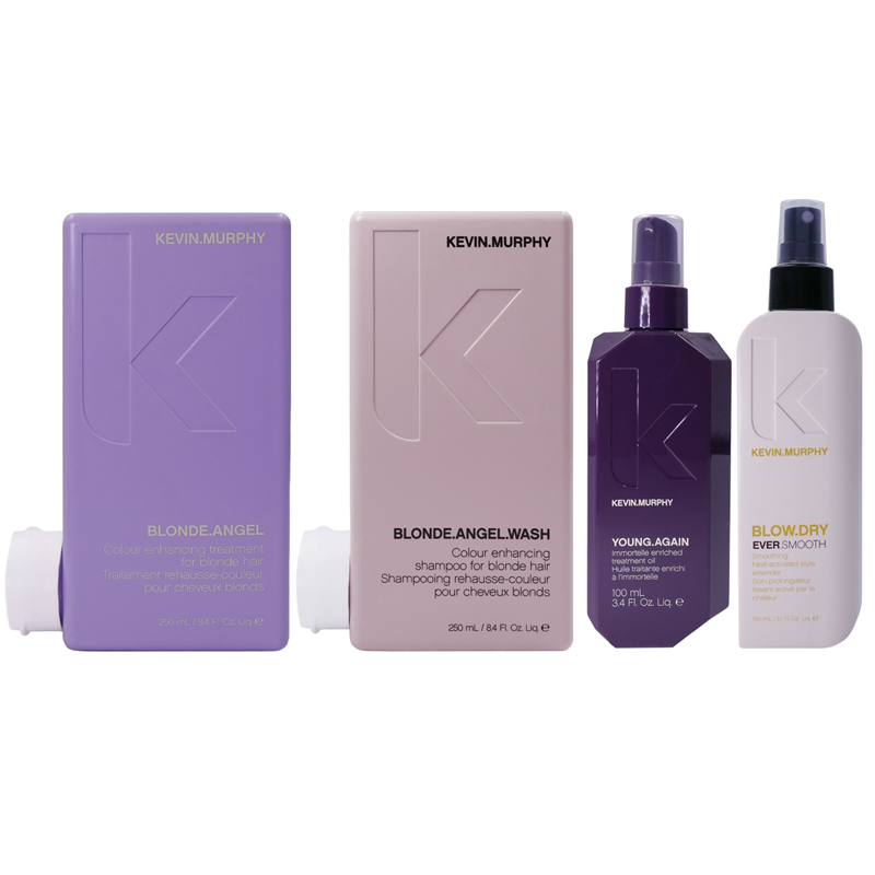 Kevin Murphy Podstawowy rytuał do włosów blond nadający blask: szampon 250ml + kuracja 250ml + termoaktywny spray 150ml + wygładzający olejek 100ml