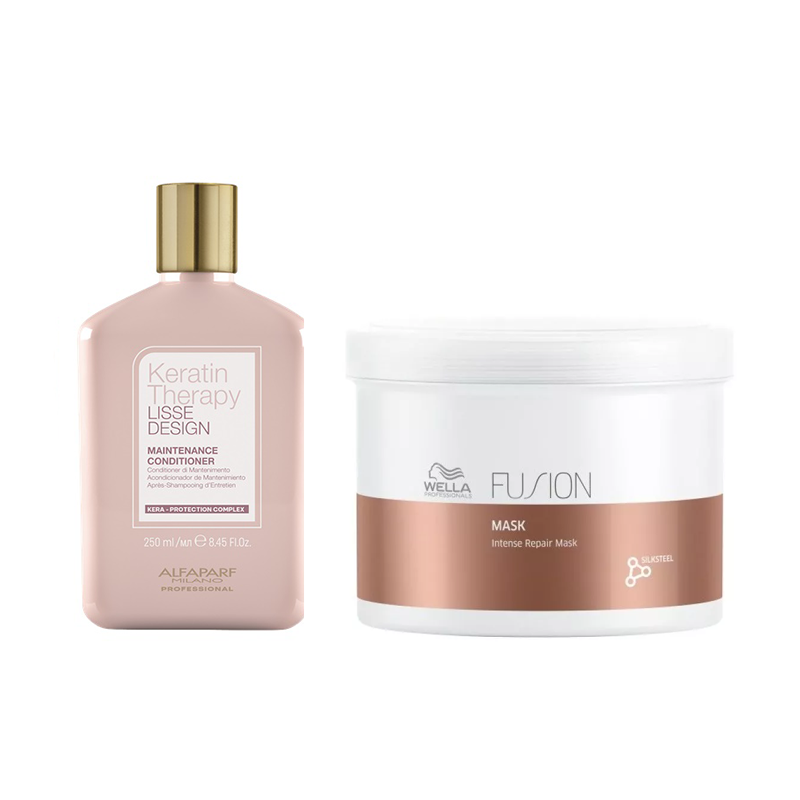 Alfaparf Keratin Therapy Maintenance and Fusion Intense Repair Mask | Zestaw do wygładzenia i odżywienia włosów: odżywka 250ml + maska 500ml