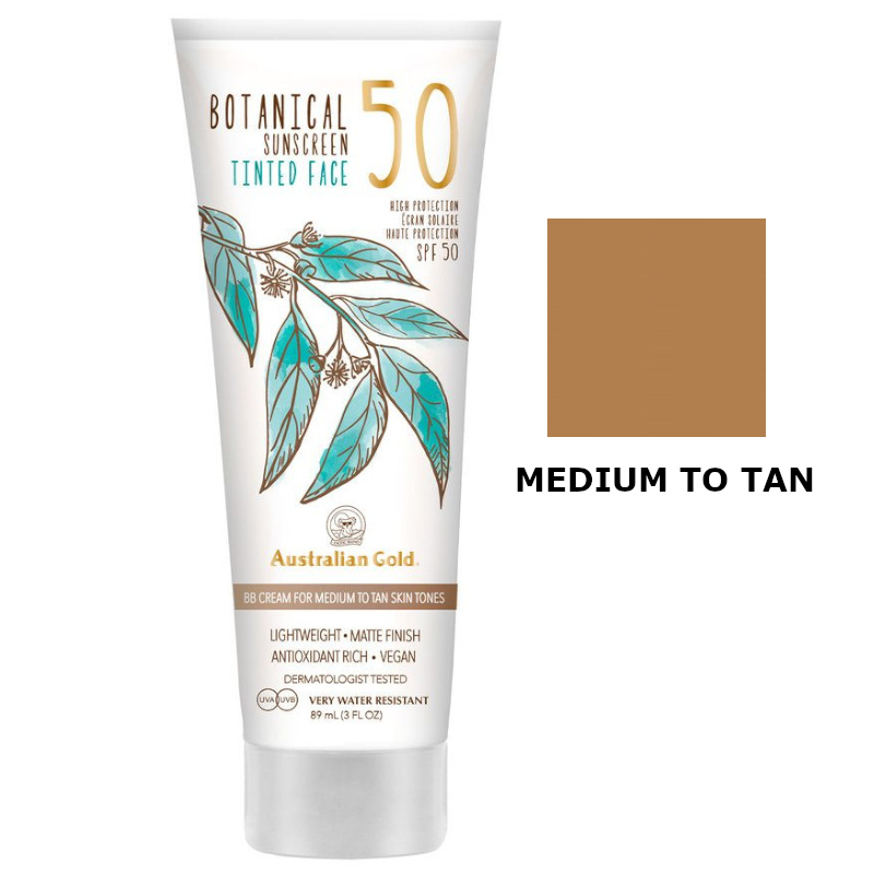 Australian Gold SPF50 Botanical Tinted Face | Przeciwsłoneczny krem BB do twarzy - Medium to Tan 89ml