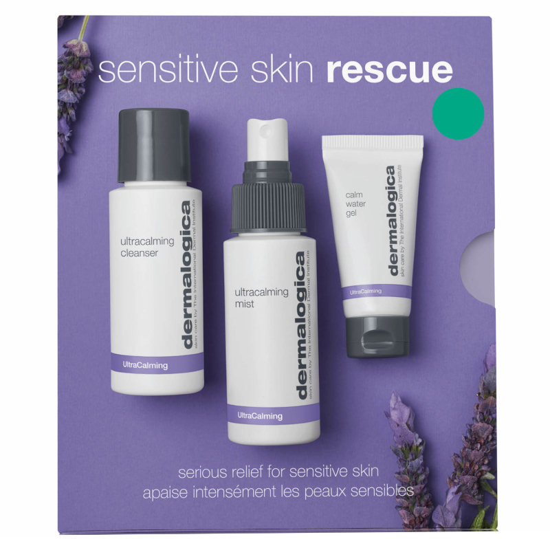 Dermalogica Sensitive Skin Rescue Set | Minizestaw do cery wrażliwej: żel oczyszczający 50ml + mgiełka kojąco-nawilżająca 15ml + lekki żel nawilżający 15ml