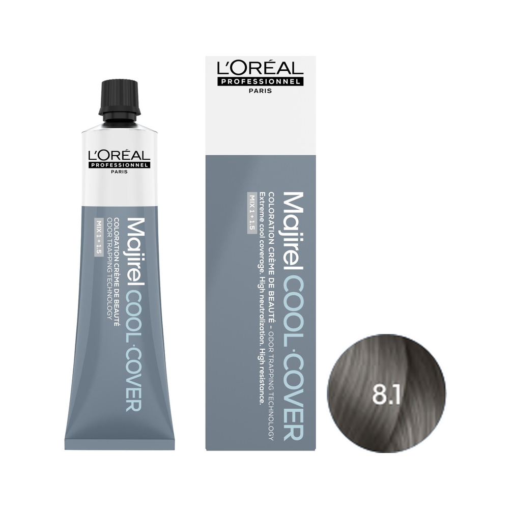 L'Oréal Professionnel Majirel Cool Cover | Trwała farba do włosów o chłodnych odcieniach - kolor 8.1 jasny blond popielaty 60ml