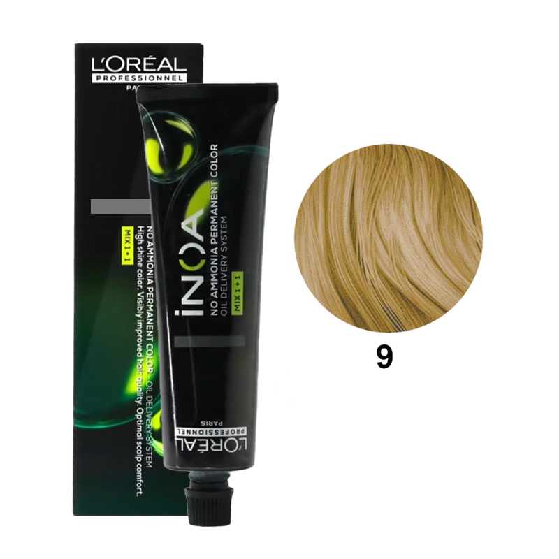 L'Oréal Professionnel iNOA 9 | Bezamoniakowa trwała farba do włosów - kolor 9 bardzo jasny blond 60g