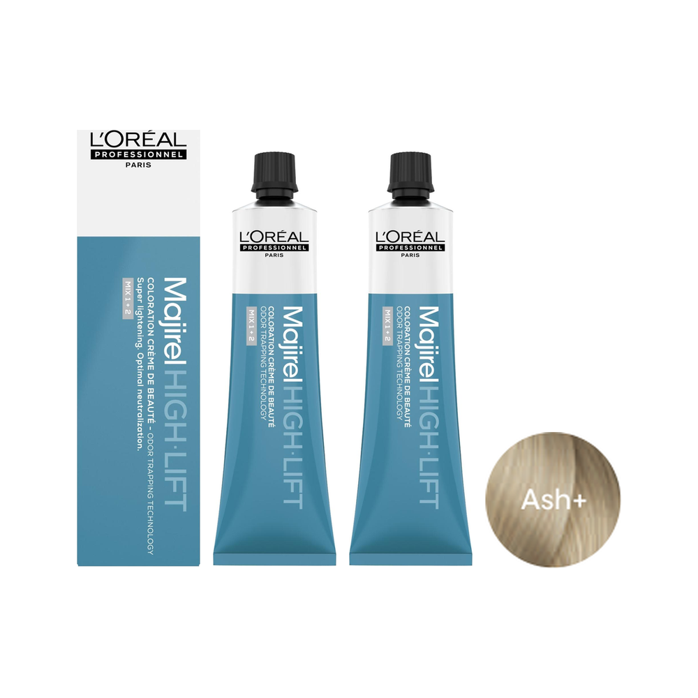 Majirel High Lift | Zestaw: trwała farba rozjaśniająca włosy - kolor ASH PLUS popielaty głęboki 2x60ml