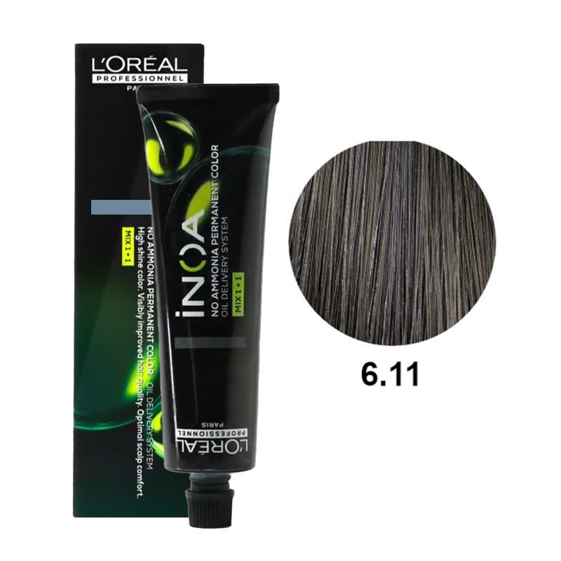 L'Oréal Professionnel iNOA 6.11 | Bezamoniakowa trwała farba do włosów - kolor 6.11 ciemny blond popielaty intensywny 60g