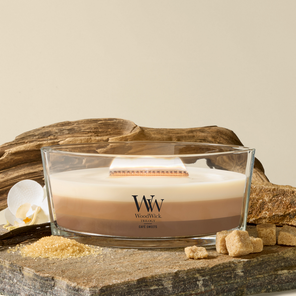 WoodWick Trilogy Café Sweets | Świeca zapachowa z drewnianym knotem 453,5g