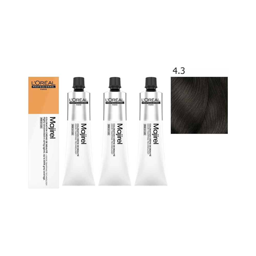 L'Oréal Professionnel Majirel | Zestaw: trwała farba do włosów - kolor 4.3 brąz złocisty 3x60ml