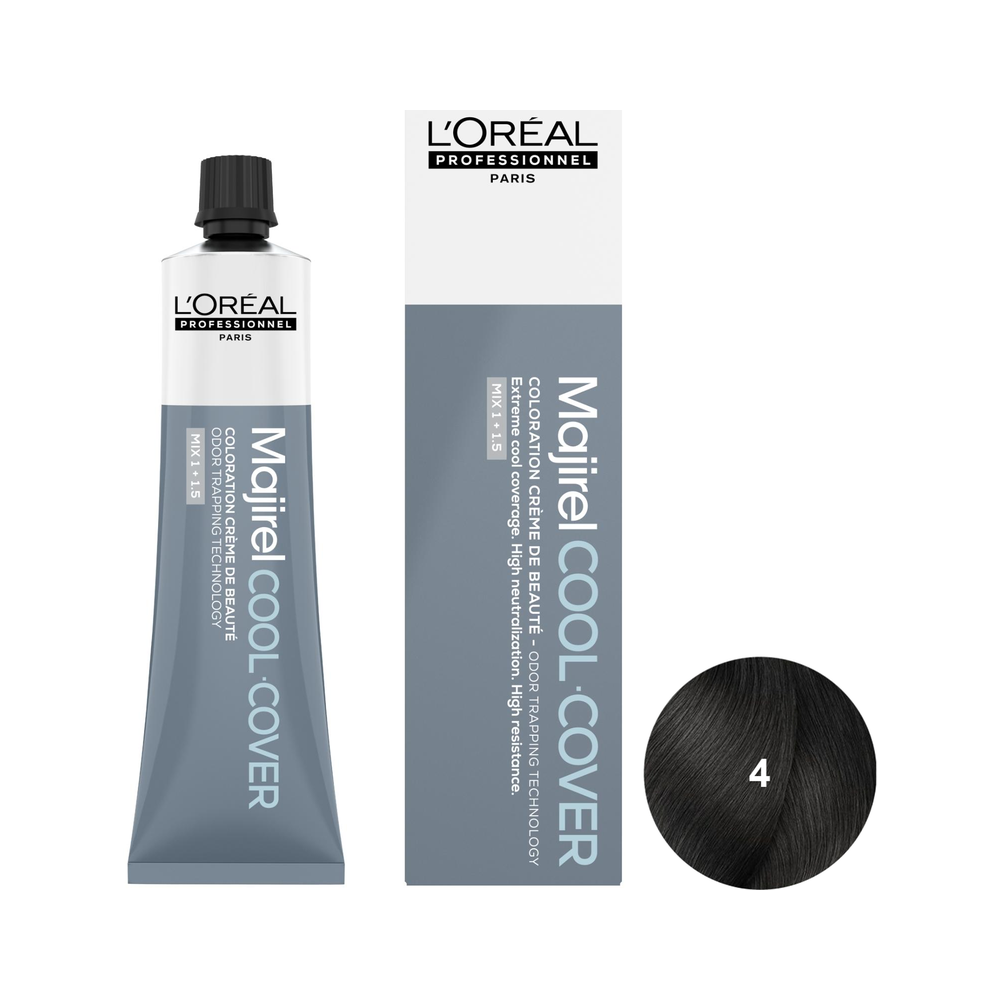 L'Oréal Professionnel Majirel Cool Cover | Trwała farba do włosów o chłodnych odcieniach - kolor 4 brąz 60ml