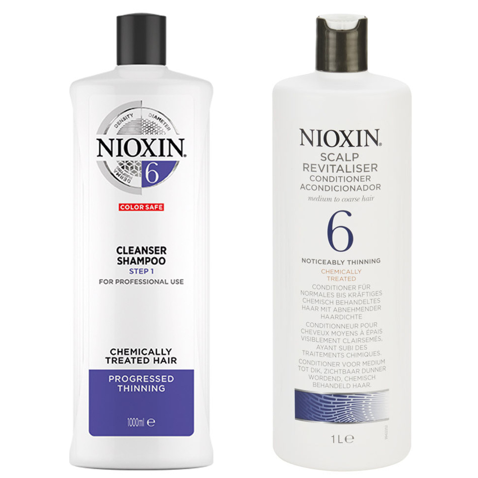 Nioxin System 6 | Zestaw przeciw wypadaniu do włosów znacznie przerzedzonych i poddanych zabiegom chemicznym: szampon 1000ml + odżywka 1000ml