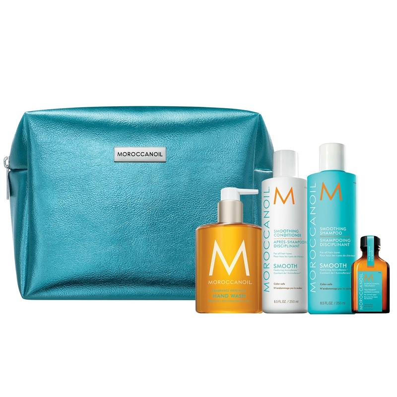 MoroccanOil Smooth Xmass Set | Zestaw wygładzający: szampon 250ml + odżywka 250ml + olejek 25ml + mydło do rąk 360ml + kosmetyczka