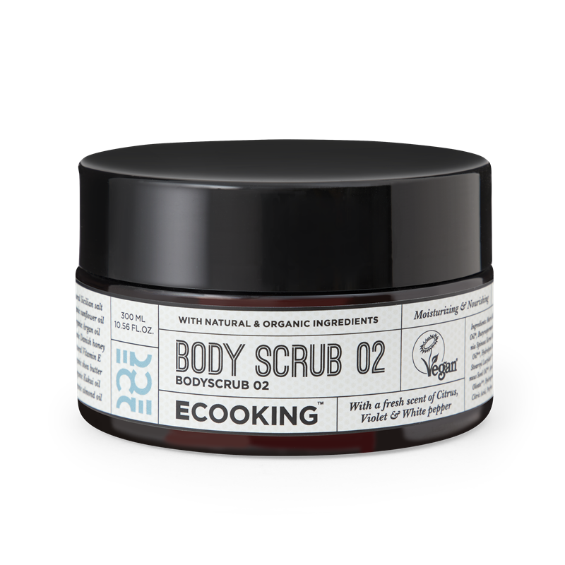 Ecooking Body Scrub 02 | Scrub do ciała na bazie naturalnych olejów i soli sycylijskiej o zapachu cytrusów, fiołka i białego pieprzu 350g