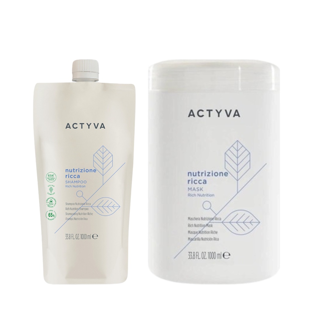 Actyva Nutrizione Ricca | Ultra-odżywczy szampon 1000ml + Nutrizione Ricca | Intensywnie odżywcza maska do włosów suchych 1000ml zestaw