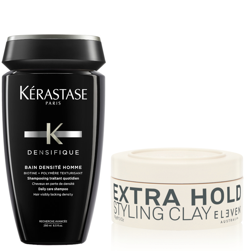 Kérastase Densifique Densite Homme Bain and Extra Hold | Zestaw do włosów: szampon zagęszczający 250ml + glinka bardzo mocno utrwalająca do włosów 85g