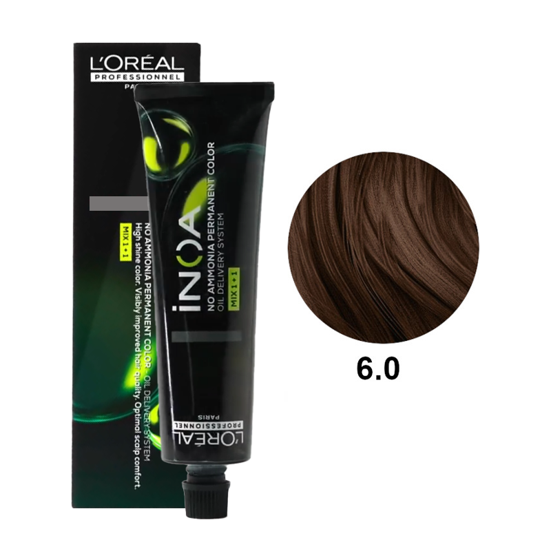 L'Oréal Professionnel iNOA 6.0 | Bezamoniakowa trwała farba do włosów - kolor 6.0 ciemny blond intensywny 60g