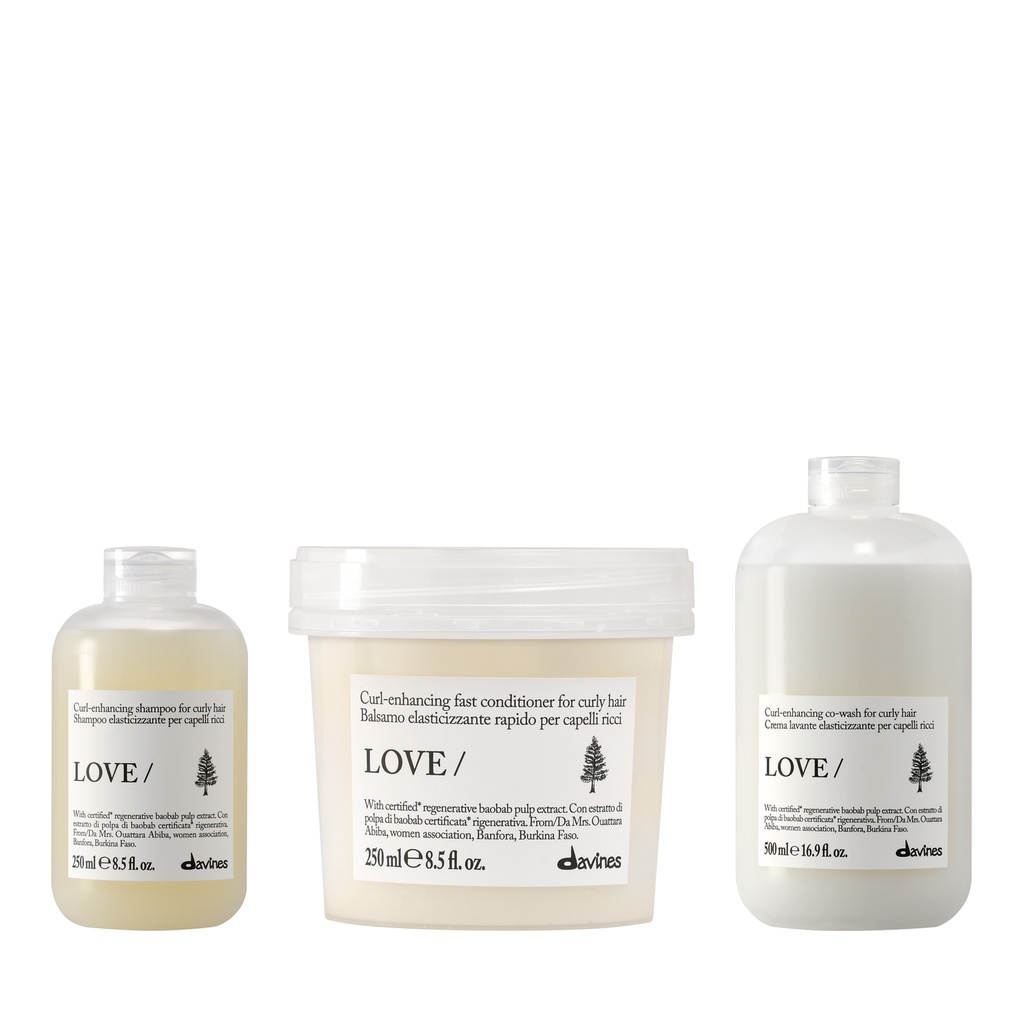 Davines Love Curl | Nawilżający szampon podkreślający skręt do loków 250ml + Odżywka uelastyczniająca i dyscyplinująca do włosów kręconych i falowanych 250ml + Krem oczyszczający co-wash podkreślający skręt do włosów kręconych i falowanych 500ml zestaw