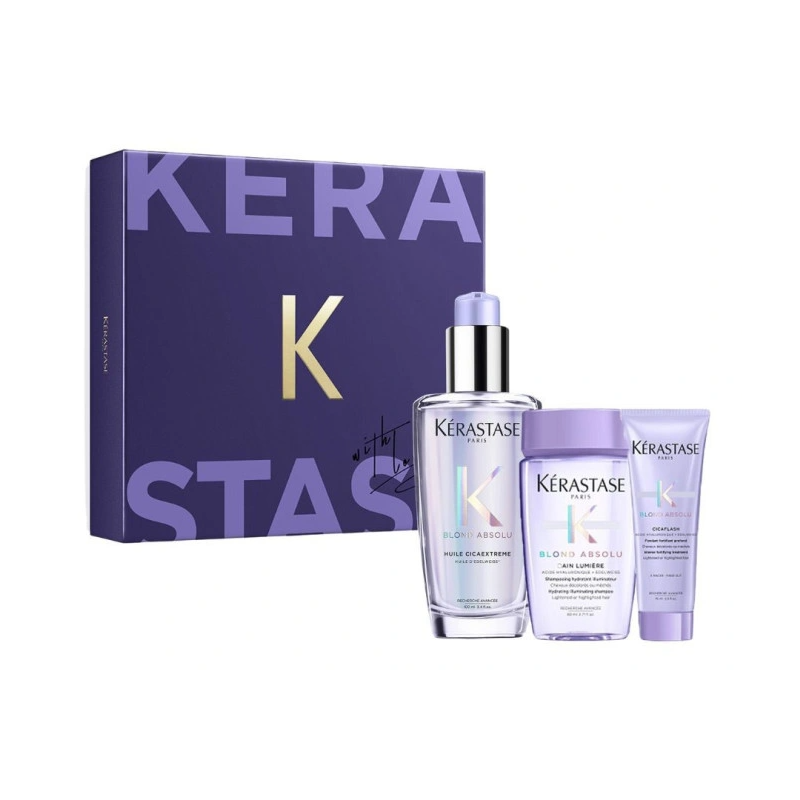 Kérastase Blond Absolu | Zestaw do pielęgnacji włosów rozjaśnianych: termoochronny olejek 100ml + szampon 80ml + odżywka 75ml