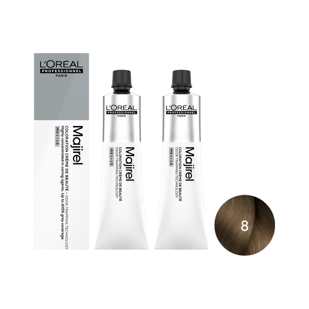L'Oréal Professionnel Majirel | Zestaw: trwała farba do włosów - kolor 8 jasny blond 2x60ml