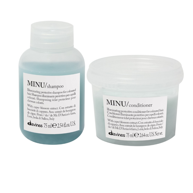 Davines Minu | Minizestaw do włosów farbowanych: szampon 75ml + odżywka 75ml