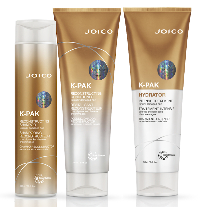 Joico K-Pak | Zestaw regenerujący: szampon 300ml + odżywka 250ml + terapia nawilżająca 250ml