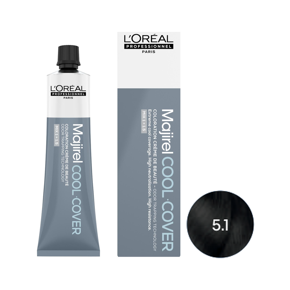 L'Oréal Professionnel Majirel Cool Cover | Trwała farba do włosów o chłodnych odcieniach - kolor 5.1 jasny brąz popielaty 60ml