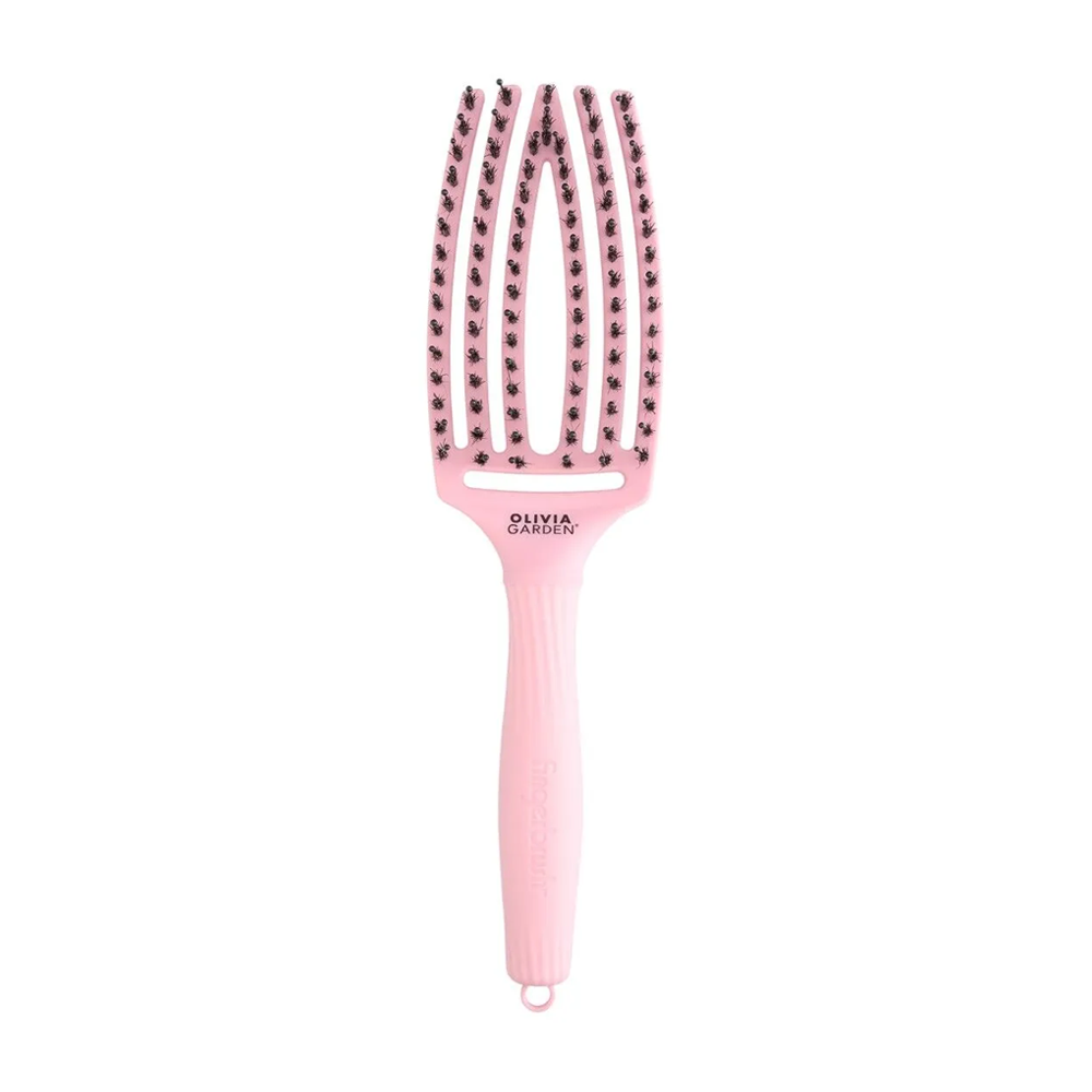 Olivia Garden Fingerbrush Combo | Różowa szczotka do rozczesywania i masażu włosów z włosiem dzika 1 szt.