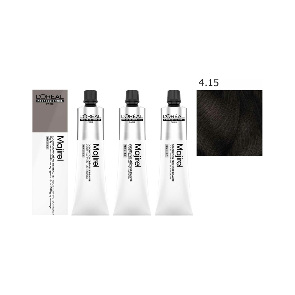 L'Oréal Professionnel Majirel | Zestaw: trwała farba do włosów - kolor 4.15 brąz popielato-mahoniowy 3x60ml