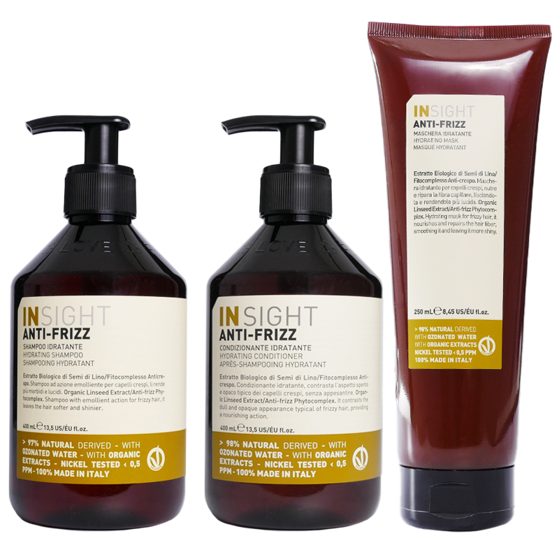 InSight Anti-Frizz | Zestaw wygładzający do włosów: szampon 400ml + odżywka 400ml + maska 250ml