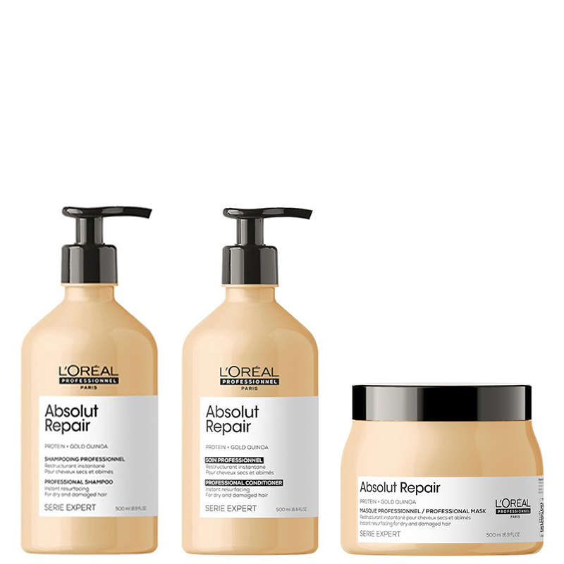 L'Oréal Professionnel Absolut Repair | Zestaw regenerujący do włosów: szampon 500ml + odżywka 500ml + maska 500ml