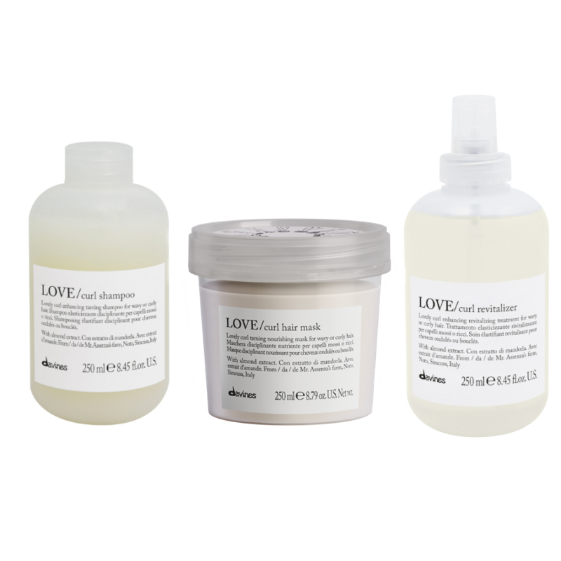 Davines Love Curl | Zestaw podkreślający skręt włosów: szampon 250ml + maska 250ml + mgiełka odświeżająca 250ml