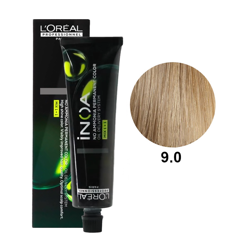 L'Oréal Professionnel iNOA 9.0 | Bezamoniakowa trwała farba do włosów - kolor 9.0 bardzo jasny blond intensywny 60g