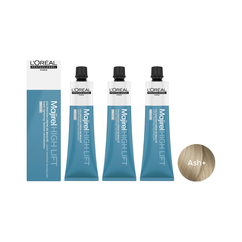 L'Oréal Professionnel Majirel High Lift | Zestaw: trwała farba rozjaśniająca włosy - kolor ASH PLUS popielaty głęboki 3x60ml