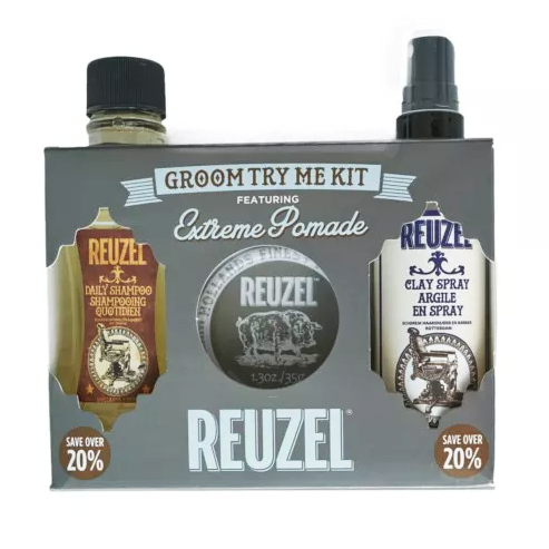 Reuzel Try Me Kit Extreme | Zestaw dla mężczyzn: szampon 100ml + ekstramocna matowa pomada 35g + spray teksturyzujący 100ml