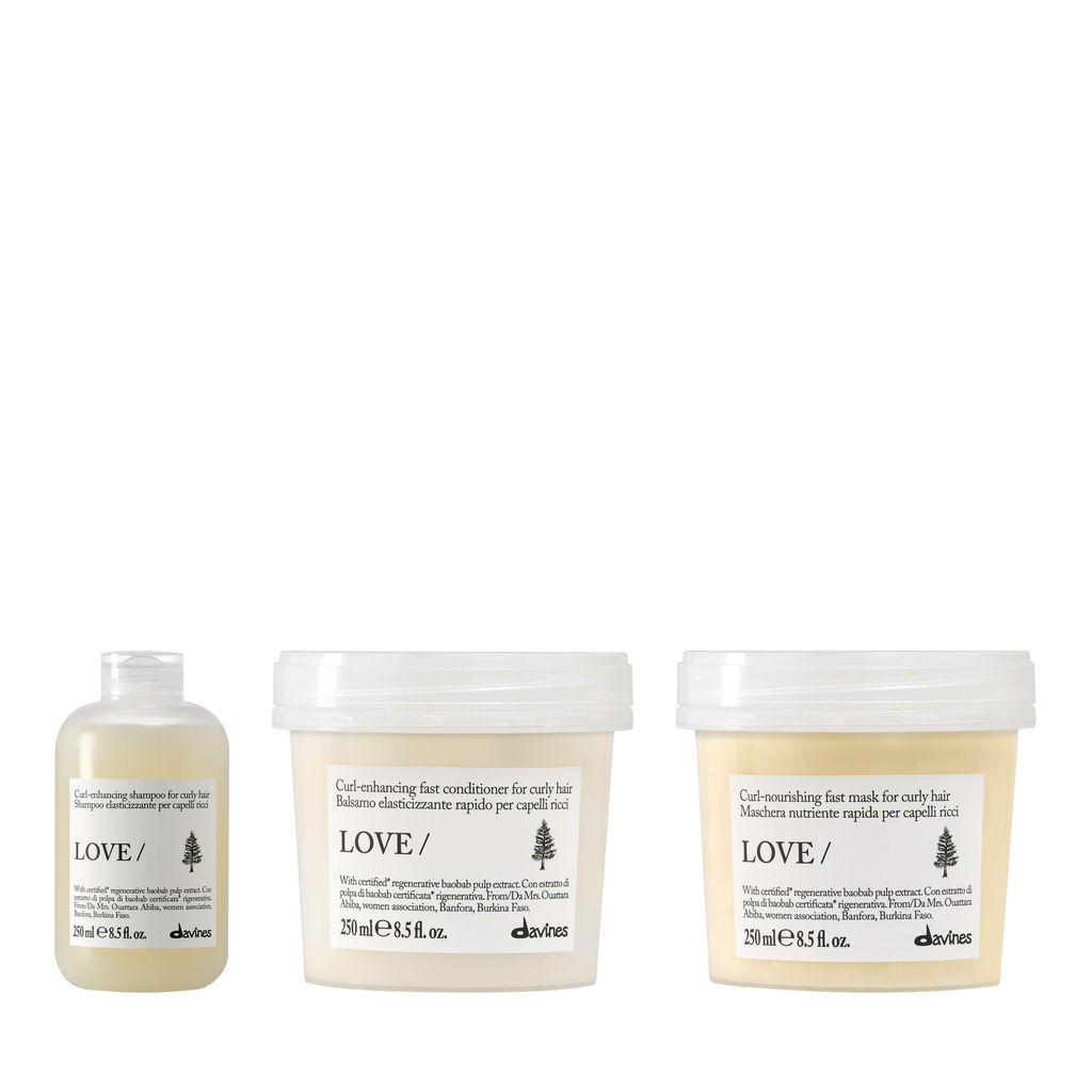 Davines Love Curl | Nawilżający szampon podkreślający skręt do loków 250ml + Odżywka uelastyczniająca i dyscyplinująca do włosów kręconych i falowanych 250ml + Odżywcza maska do włosów kręconych i falowanych 250ml zestaw