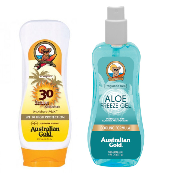 Australian Gold SPF 30 Lotion and Aloe Freeze Spray Gel | Zestaw do opalania: balsam do opalania 237ml + chłodzący spray po opalaniu 237ml