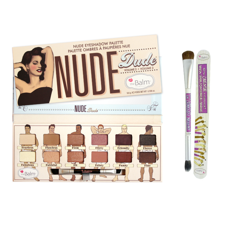 TheBalm Nude Dude and Give Crease A Chance | Zestaw do makijażu oczu: paleta cieni do powiek 9,6g + pędzel do cieniowania i blendowania