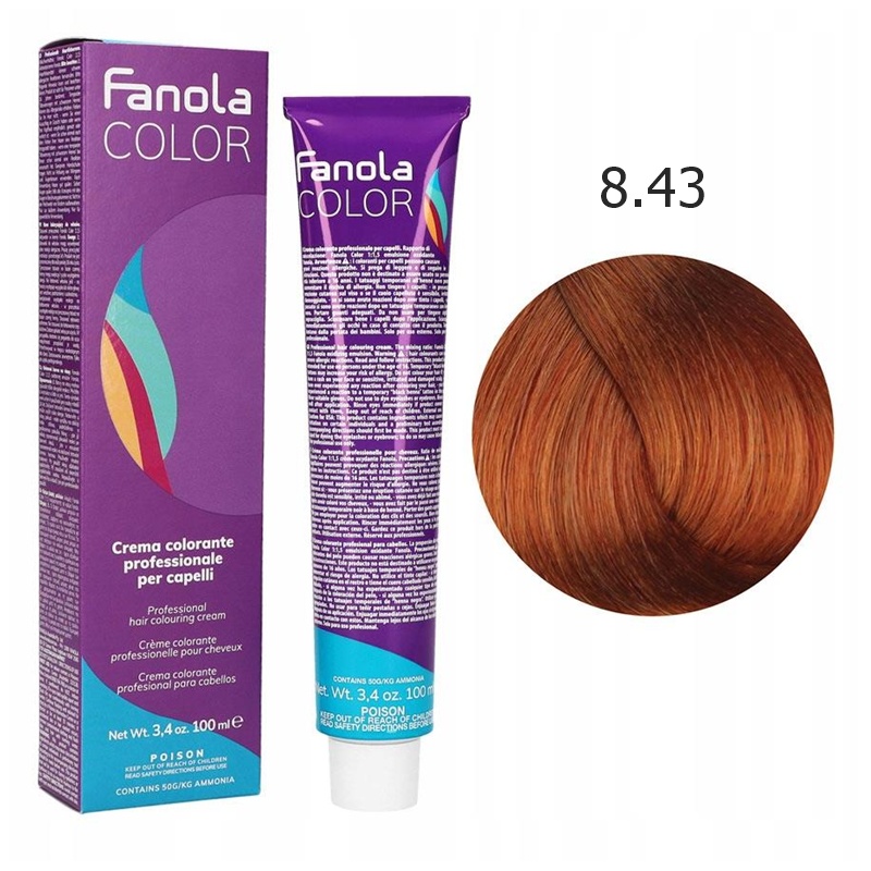 Fanola Color Crema | Farba do włosów 8.43 – miedziano-złoty jasny blond 100ml