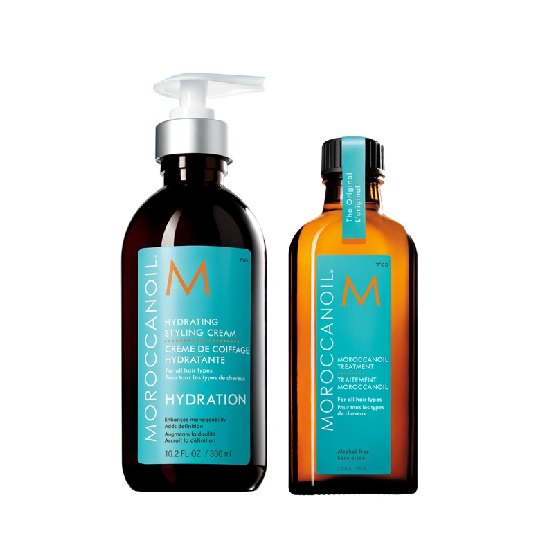 MoroccanOil Hydrating Styling Cream and Oil Treatment | Zestaw do włosów: organiczny krem do stylizacji każdego rodzaju włosów 300ml + naturalny olejek arganowy do każdego rodzaju włosów 100ml