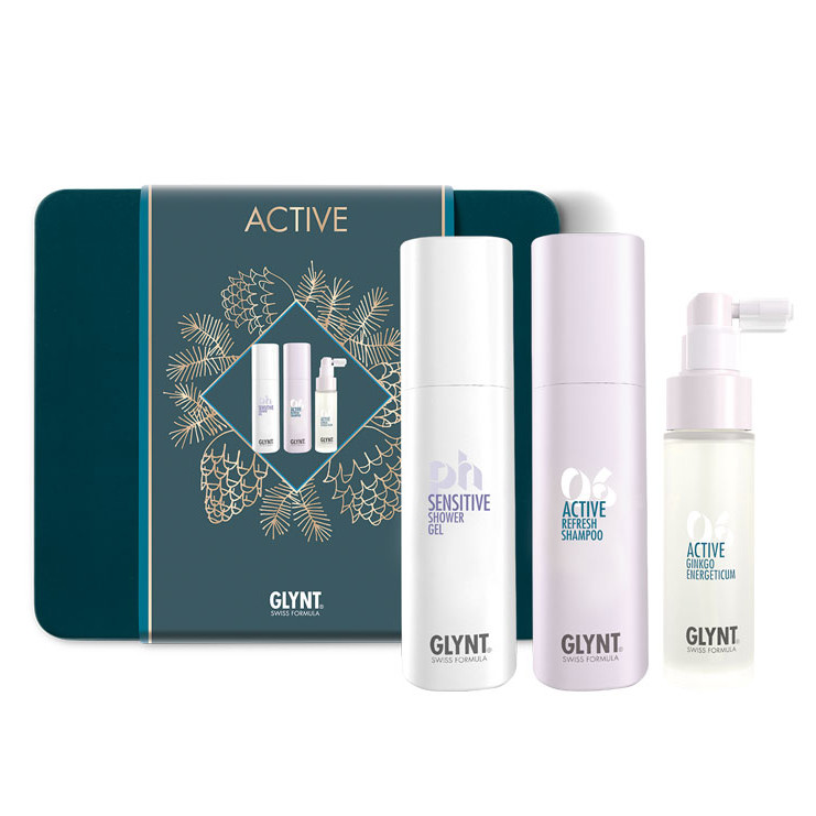 GLYNT Active | Zestaw do włosów i ciała: żel pod prysznic 100ml + szampon do włosów 100ml + kuracja stymulująca porost włosów 30ml