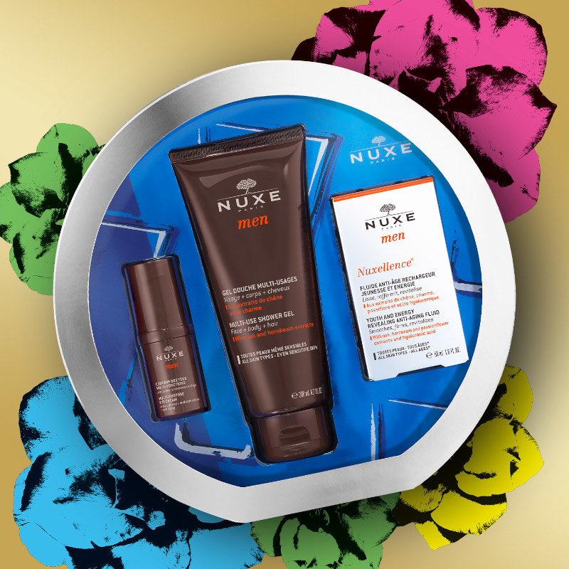 NUXE Men Excellence | Zestaw kosmetyków dla mężczyzn: krem pod oczy 15ml + żel pod prysznic 200ml + krem przeciwstarzeniowy 50ml